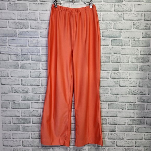 Vintage 70s Ship N Shore S Peach Polyester Disco High Waisted Flare Pants - Picture 1 of 4